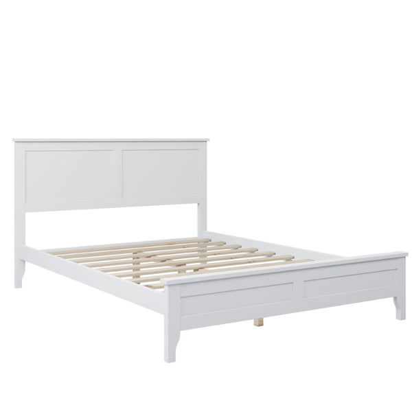 HomeRoots White Wood Full Bed Frame - Modern Platform Design for Comfort, Durability & Minimalist Bedroom Style 653092