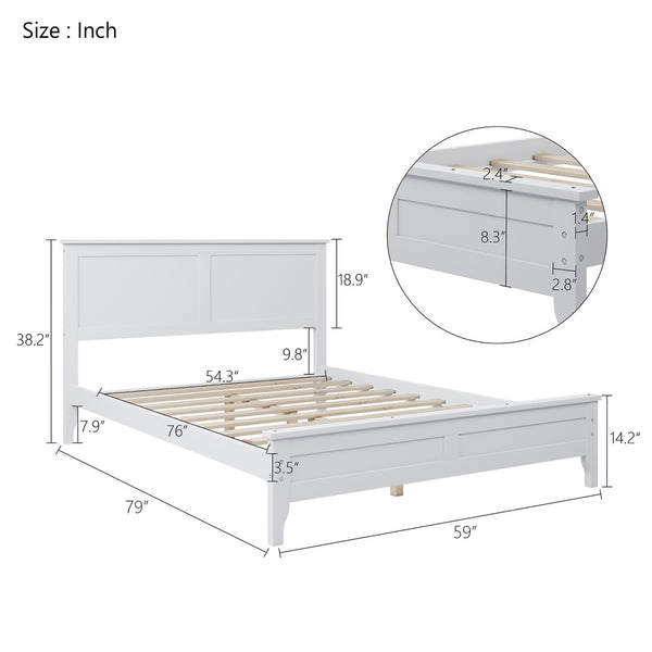 HomeRoots White Wood Full Bed Frame - Modern Platform Design for Comfort, Durability & Minimalist Bedroom Style 653092