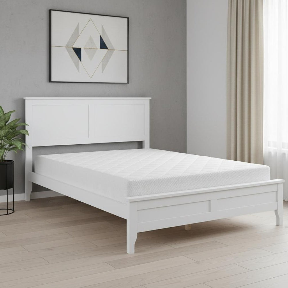 HomeRoots White Wood Full Bed Frame - Modern Platform Design for Comfort, Durability & Minimalist Bedroom Style 653092