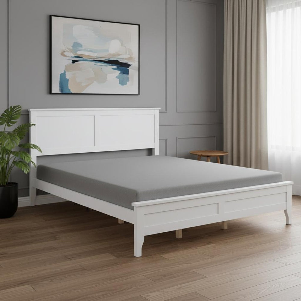 HomeRoots White Wood Queen Bed Frame - Modern Design, Sturdy Support & Timeless Style for Serene Bedrooms 653093