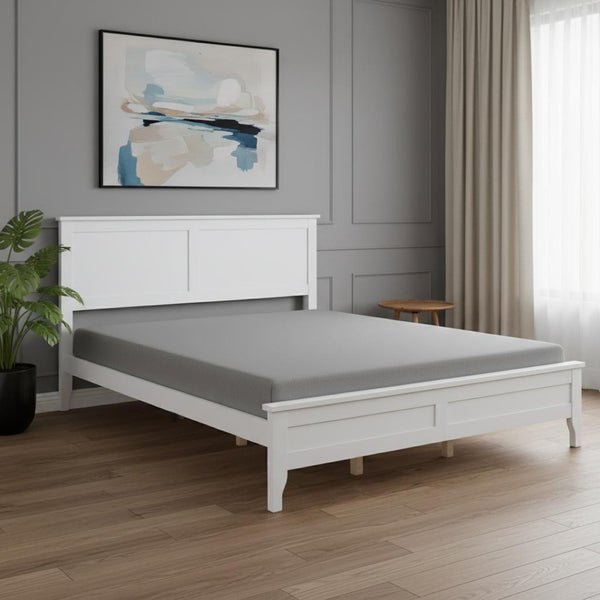 HomeRoots White Wood Queen Bed Frame - Modern Design, Sturdy Support & Timeless Style for Serene Bedrooms 653093