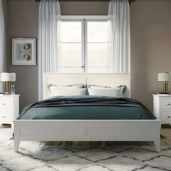 HomeRoots White Wood Queen Bed Frame - Modern Design, Sturdy Support & Timeless Style for Serene Bedrooms 653093