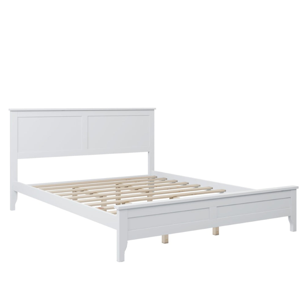 HomeRoots White Wood Queen Bed Frame - Modern Design, Sturdy Support & Timeless Style for Serene Bedrooms 653093