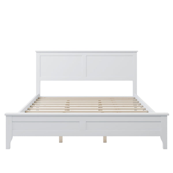 HomeRoots White Wood Queen Bed Frame - Modern Design, Sturdy Support & Timeless Style for Serene Bedrooms 653093