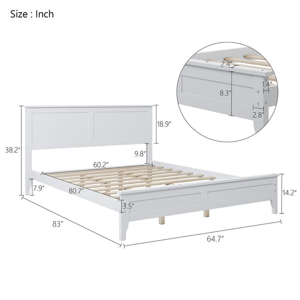 HomeRoots White Wood Queen Bed Frame - Modern Design, Sturdy Support & Timeless Style for Serene Bedrooms 653093