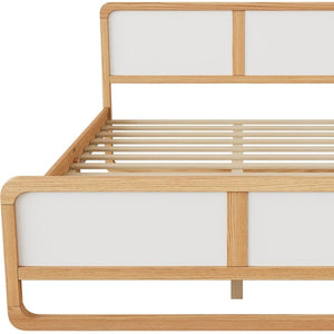 HomeRoots White Modern Queen Bed Frame in Walnut & White Finish - Sturdy Design, Easy Assembly, Stylish Sleep Sanctuary 653094