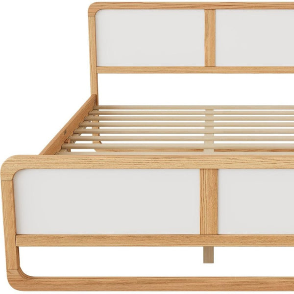 HomeRoots White Modern Queen Bed Frame in Walnut & White Finish - Sturdy Design, Easy Assembly, Stylish Sleep Sanctuary 653094