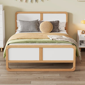 HomeRoots White Modern Queen Bed Frame in Walnut & White Finish - Sturdy Design, Easy Assembly, Stylish Sleep Sanctuary 653094