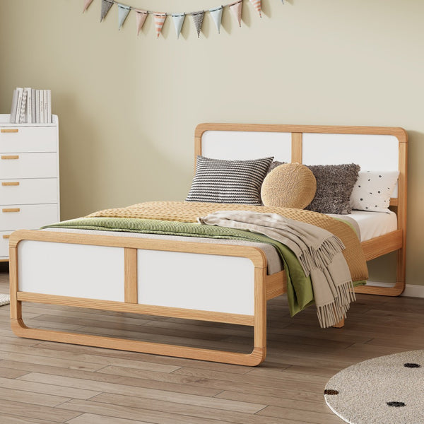 HomeRoots White Modern Queen Bed Frame in Walnut & White Finish - Sturdy Design, Easy Assembly, Stylish Sleep Sanctuary 653094
