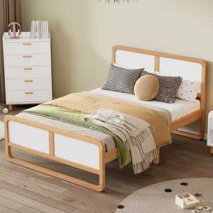 HomeRoots White Modern Queen Bed Frame in Walnut & White Finish - Sturdy Design, Easy Assembly, Stylish Sleep Sanctuary 653094