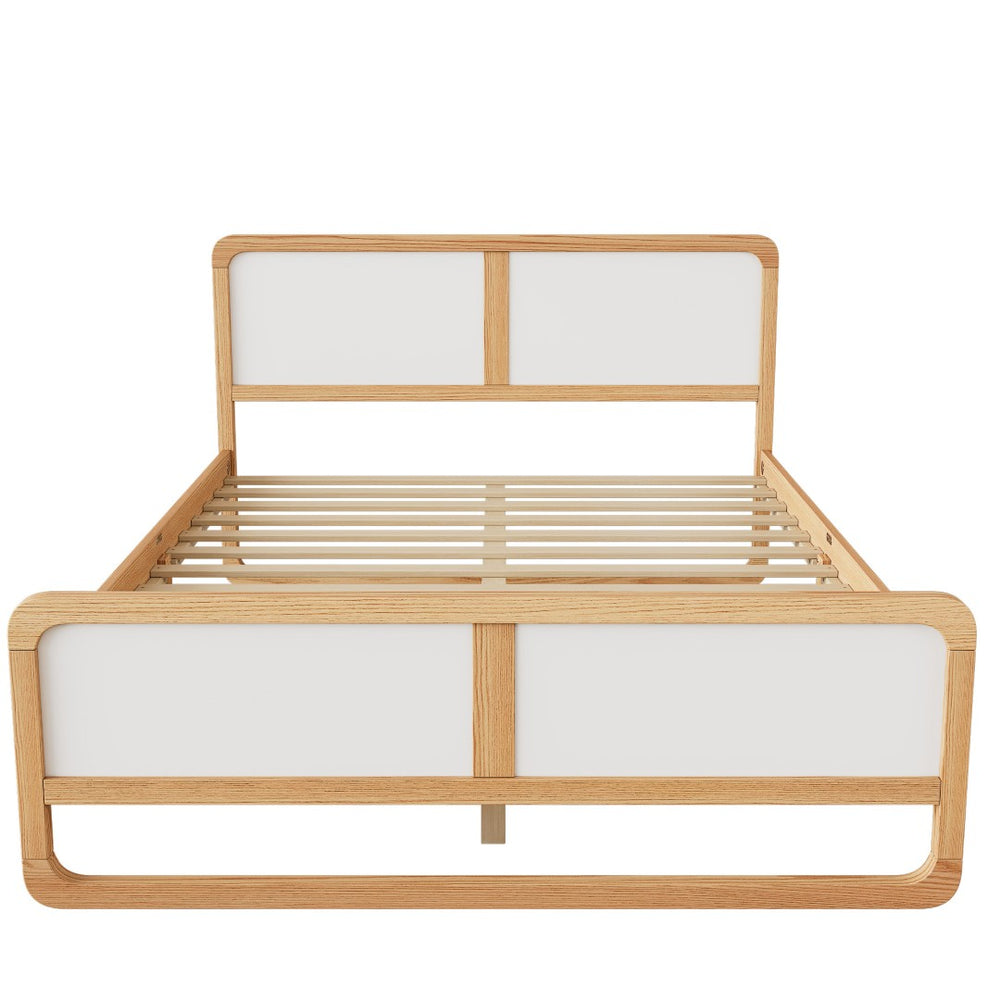 HomeRoots White Modern Queen Bed Frame in Walnut & White Finish - Sturdy Design, Easy Assembly, Stylish Sleep Sanctuary 653094