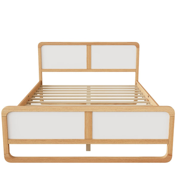 HomeRoots White Modern Queen Bed Frame in Walnut & White Finish - Sturdy Design, Easy Assembly, Stylish Sleep Sanctuary 653094