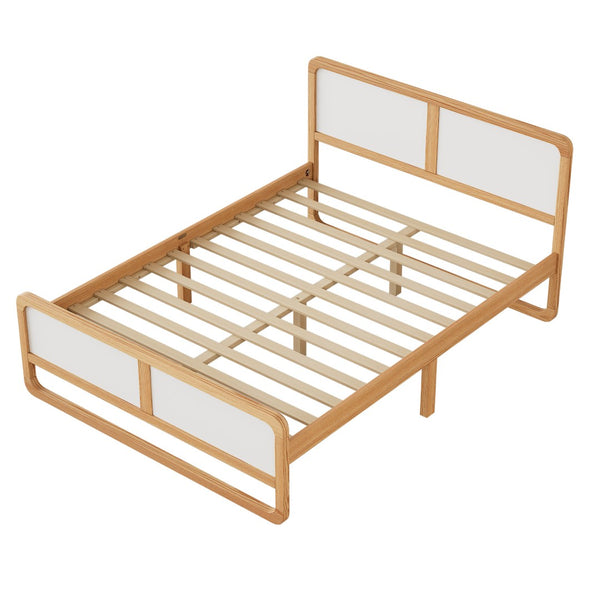 HomeRoots White Modern Queen Bed Frame in Walnut & White Finish - Sturdy Design, Easy Assembly, Stylish Sleep Sanctuary 653094