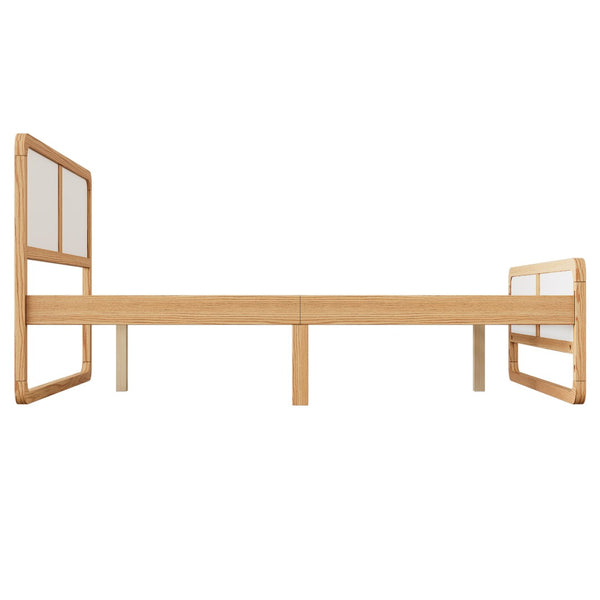 HomeRoots White Modern Queen Bed Frame in Walnut & White Finish - Sturdy Design, Easy Assembly, Stylish Sleep Sanctuary 653094