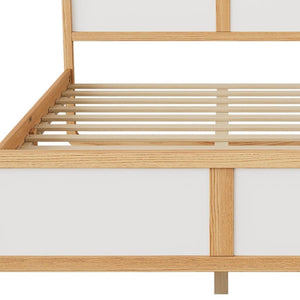 HomeRoots White Modern Queen Bed Frame in Walnut & White Finish - Sturdy Design, Easy Assembly, Stylish Sleep Sanctuary 653094