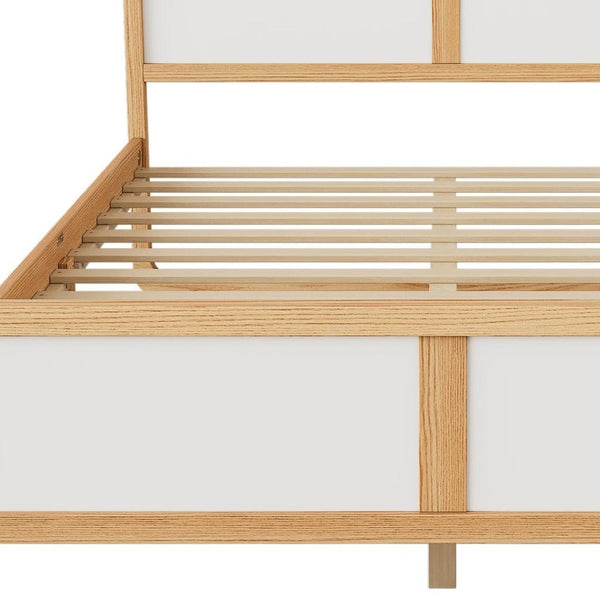 HomeRoots White Modern Queen Bed Frame in Walnut & White Finish - Sturdy Design, Easy Assembly, Stylish Sleep Sanctuary 653094