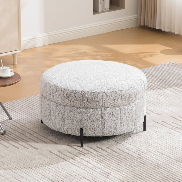English Elm 31.3"w Chenille Channel Tufted Round Storage Ottoman Sculptural Pumpkin Seat for Any Room Black White W3118P439476