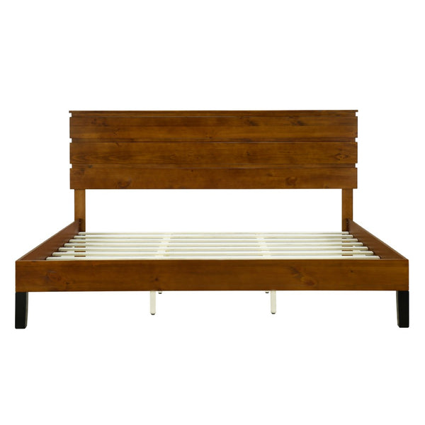 HomeRoots Brown Wood King Bed Frame - Sturdy, Modern Design with Platform Support for Comfort & Style, 800 lbs Capacity 653095