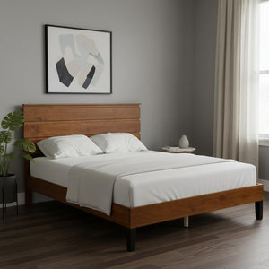 HomeRoots Brown Wood Queen Bed Frame - Modern Platform Design, Durable Construction, Easy Assembly & Supportive Slats 653096