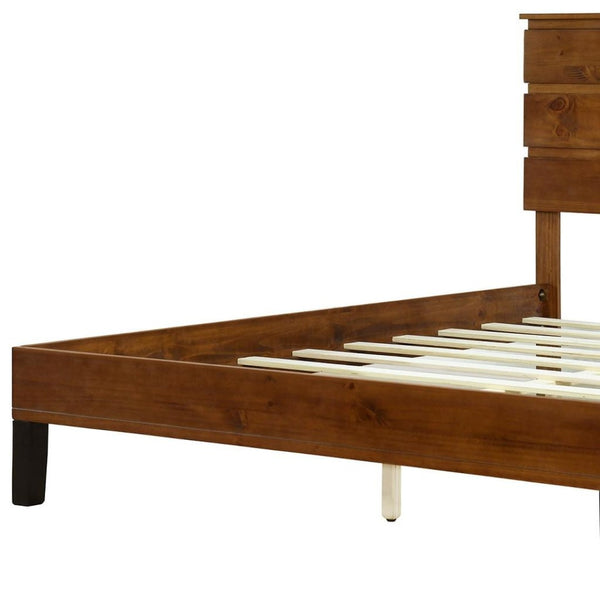 HomeRoots Brown Wood Queen Bed Frame - Modern Platform Design, Durable Construction, Easy Assembly & Supportive Slats 653096