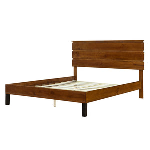 HomeRoots Brown Wood Queen Bed Frame - Modern Platform Design, Durable Construction, Easy Assembly & Supportive Slats 653096