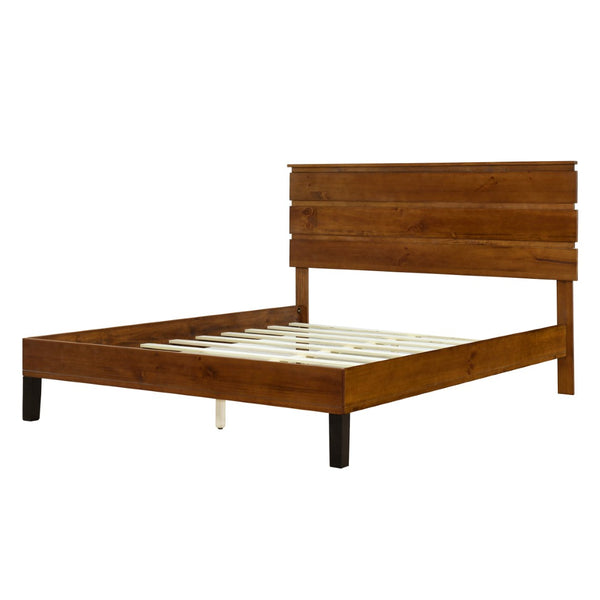 HomeRoots Brown Wood Queen Bed Frame - Modern Platform Design, Durable Construction, Easy Assembly & Supportive Slats 653096
