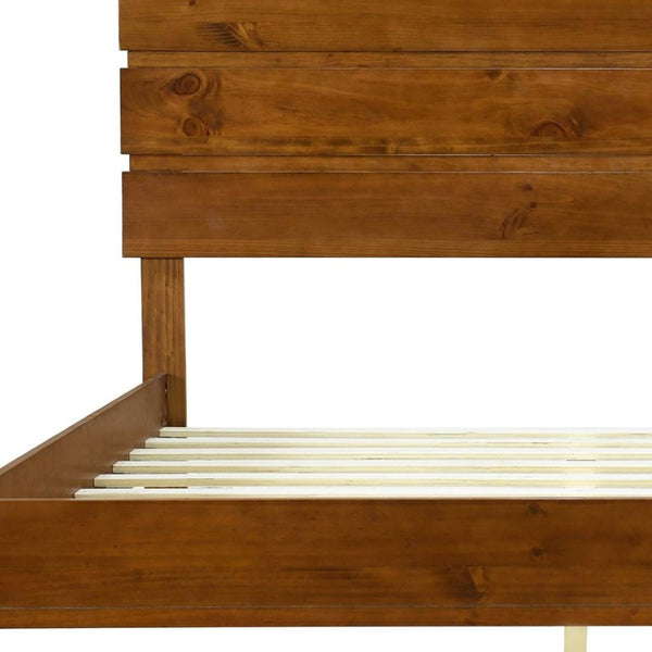 HomeRoots Brown Wood Queen Bed Frame - Modern Platform Design, Durable Construction, Easy Assembly & Supportive Slats 653096