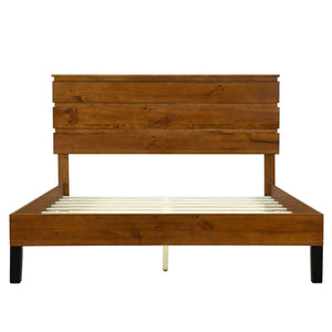 HomeRoots Brown Wood Queen Bed Frame - Modern Platform Design, Durable Construction, Easy Assembly & Supportive Slats 653096