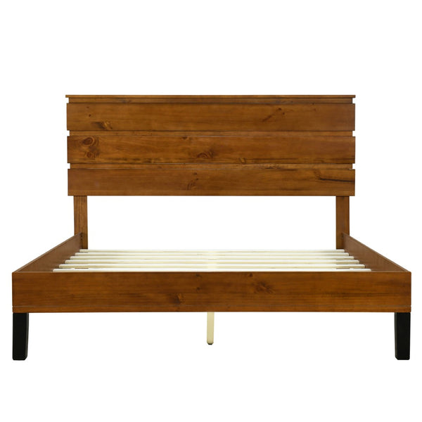 HomeRoots Brown Wood Queen Bed Frame - Modern Platform Design, Durable Construction, Easy Assembly & Supportive Slats 653096
