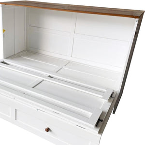 HomeRoots White Wood Queen Murphy Bed with USB Charging, Storage Drawer & Stylish Space-Saving Design 653097