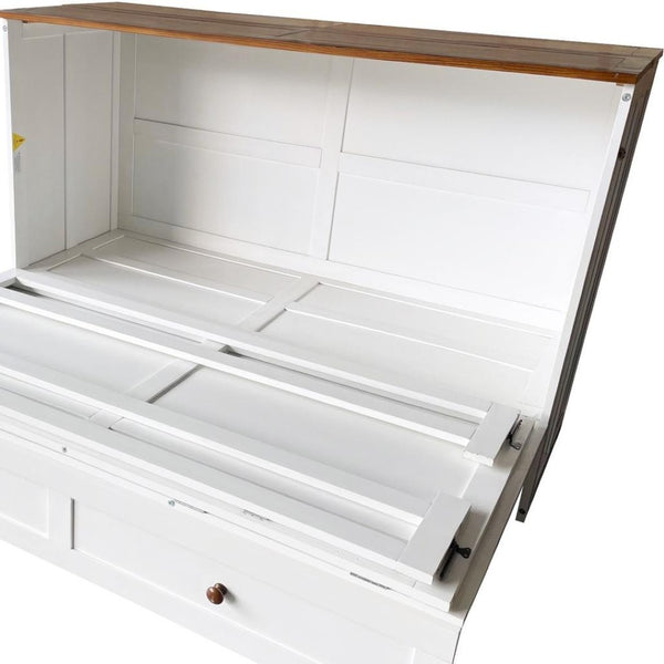 HomeRoots White Wood Queen Murphy Bed with USB Charging, Storage Drawer & Stylish Space-Saving Design 653097