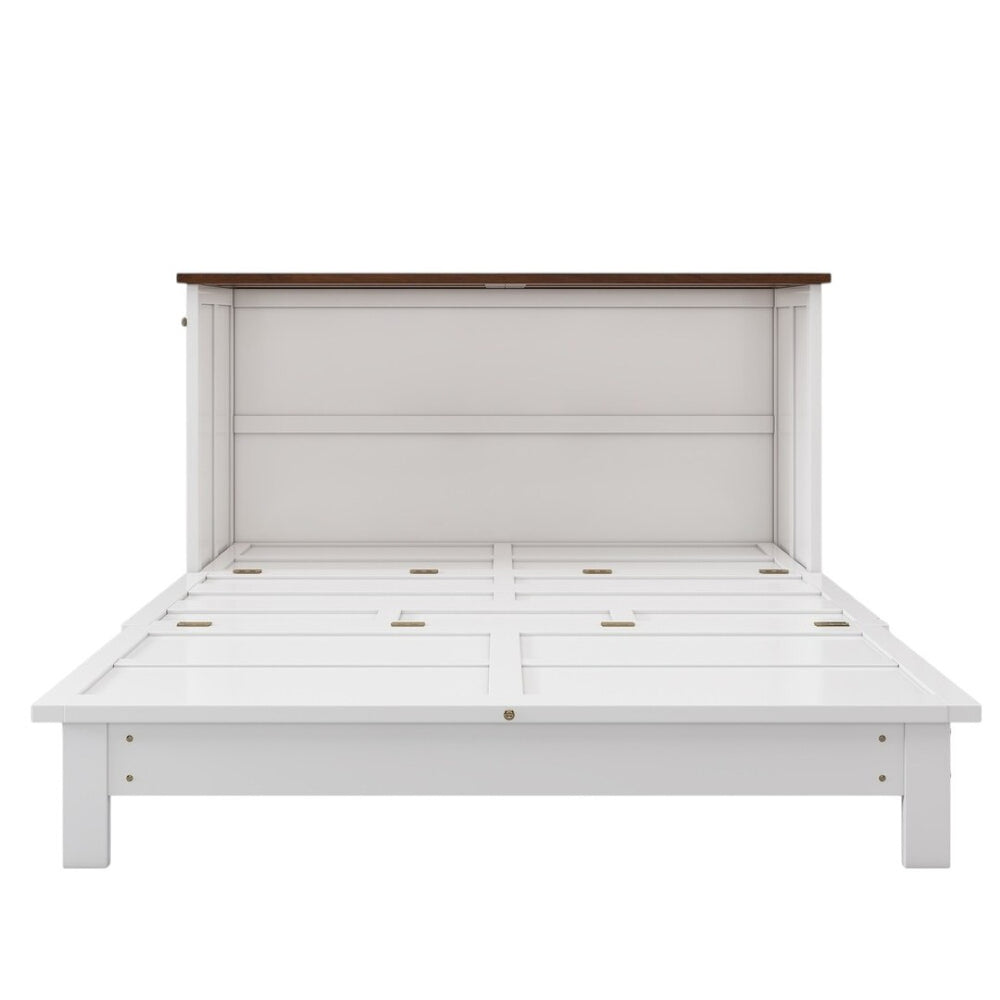 HomeRoots White Wood Queen Murphy Bed with USB Charging, Storage Drawer & Stylish Space-Saving Design 653097