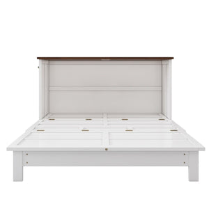 HomeRoots White Wood Queen Murphy Bed with USB Charging, Storage Drawer & Stylish Space-Saving Design 653097