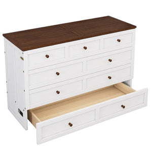 HomeRoots White Wood Queen Murphy Bed with USB Charging, Storage Drawer & Stylish Space-Saving Design 653097