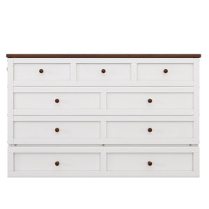 HomeRoots White Wood Queen Murphy Bed with USB Charging, Storage Drawer & Stylish Space-Saving Design 653097