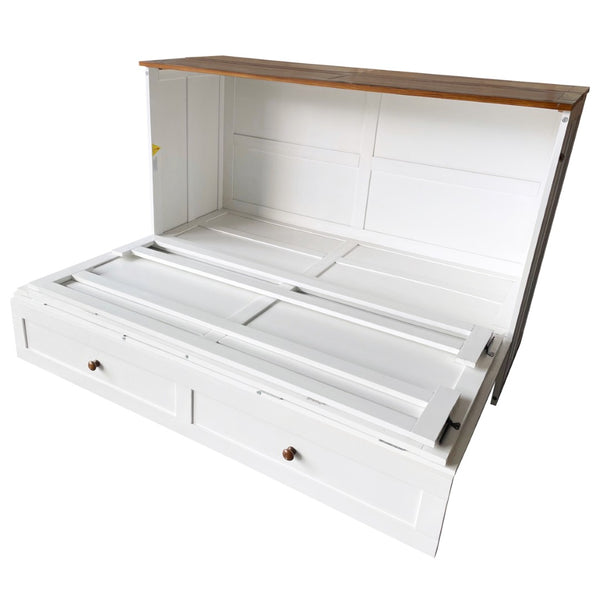 HomeRoots White Wood Queen Murphy Bed with USB Charging, Storage Drawer & Stylish Space-Saving Design 653097