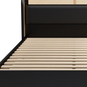 HomeRoots Black Upholstered Queen Bed Frame with Button-Tufted Faux Leather, Modern Design, Platform Support 653098