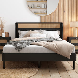 HomeRoots Black Upholstered Queen Bed Frame with Button-Tufted Faux Leather, Modern Design, Platform Support 653098