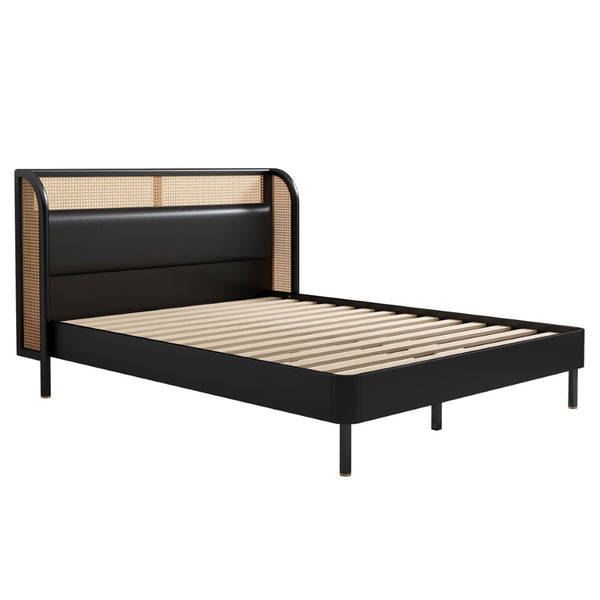 HomeRoots Black Upholstered Queen Bed Frame with Button-Tufted Faux Leather, Modern Design, Platform Support 653098