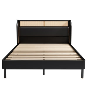 HomeRoots Black Upholstered Queen Bed Frame with Button-Tufted Faux Leather, Modern Design, Platform Support 653098