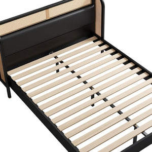 HomeRoots Black Upholstered Queen Bed Frame with Button-Tufted Faux Leather, Modern Design, Platform Support 653098