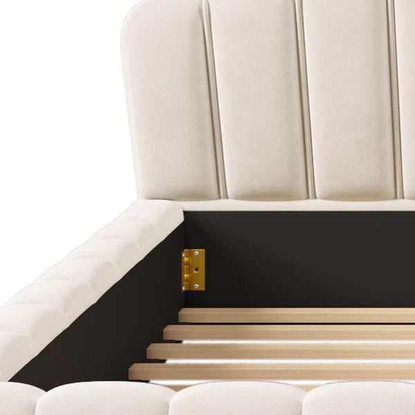 HomeRoots Cream Tufted Velvet Upholstered Queen Bed Frame - Elegant, Cozy Design for Stylish Bedroom Retreats 653099