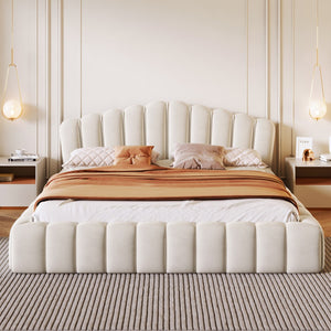 HomeRoots Cream Tufted Velvet Upholstered Queen Bed Frame - Elegant, Cozy Design for Stylish Bedroom Retreats 653099