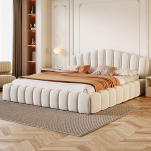 HomeRoots Cream Tufted Velvet Upholstered Queen Bed Frame - Elegant, Cozy Design for Stylish Bedroom Retreats 653099