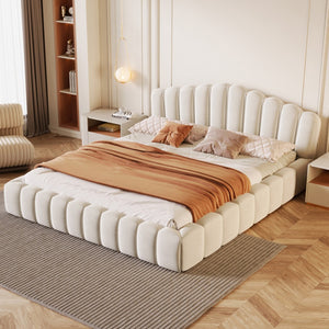 HomeRoots Cream Tufted Velvet Upholstered Queen Bed Frame - Elegant, Cozy Design for Stylish Bedroom Retreats 653099