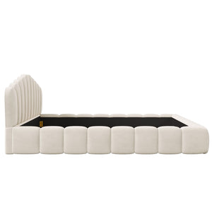 HomeRoots Cream Tufted Velvet Upholstered Queen Bed Frame - Elegant, Cozy Design for Stylish Bedroom Retreats 653099