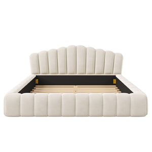 HomeRoots Cream Tufted Velvet Upholstered Queen Bed Frame - Elegant, Cozy Design for Stylish Bedroom Retreats 653099