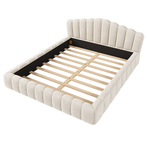 HomeRoots Cream Tufted Velvet Upholstered Queen Bed Frame - Elegant, Cozy Design for Stylish Bedroom Retreats 653099