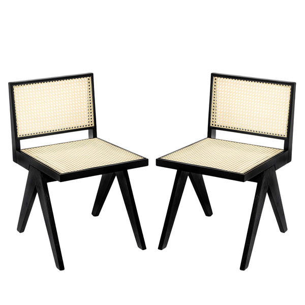 English Elm Christopher Knight Home® - Chandigarh Modern-Rustic Dining Room Chairs Set Of 2, Black Frame With Natural Cane For Comfort N768P241397B