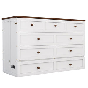 HomeRoots White Wood Full Murphy Bed with Built-In USB, Storage Drawer & Space-Saving Design for Small Rooms 653100
